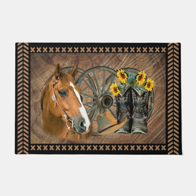 Western Horse Cowboy Boots Cowboy Hat Wagon Wheel Fußmatte (Vorderseite)