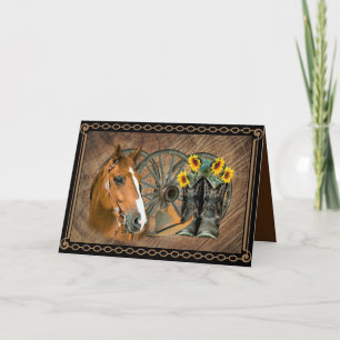 Western Horse Cowboy Boots Cowboy Hat Wagon Wheel Karte