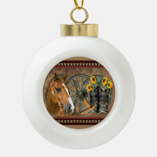 Western Horse Cowboy Boots Cowboy Hat Wagon Wheel Keramik Kugel-Ornament