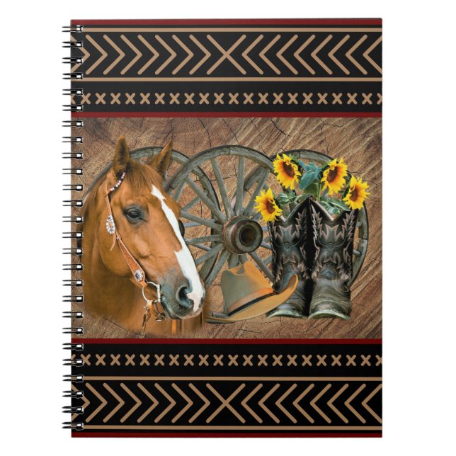 Western Horse Cowboy Boots Cowboy Hat Wagon Wheel Notizblock (Vorderseite)