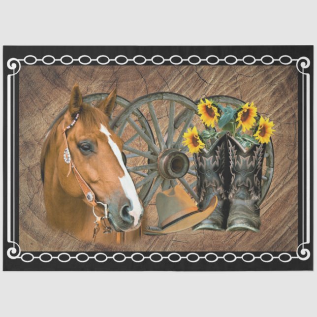 Western Horse Cowboy Boots Cowboy Hat Wagon Wheel Seidenpapier (Vorderseite)