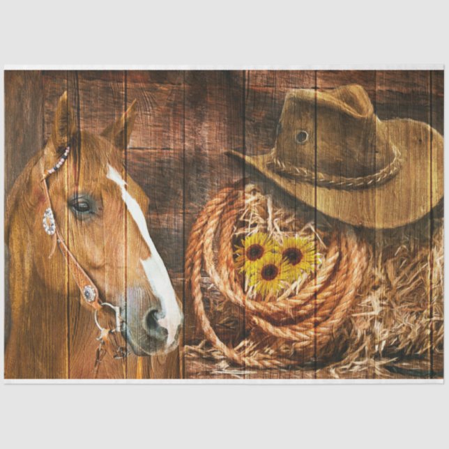 Western Horse Cowboy Hat Lasso Rustic Barboard Seidenpapier (Vorderseite)