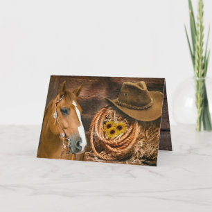 Western Horse Cowboy Hat Lasso Sonnenblumen Dankeskarte