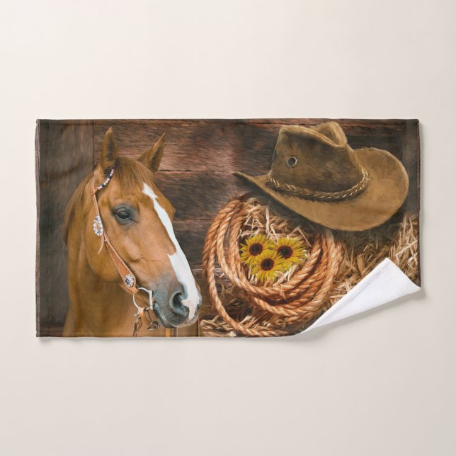 Western Horse Cowboy Hat Lasso Sonnenblumen Handtuch (Handtuch)