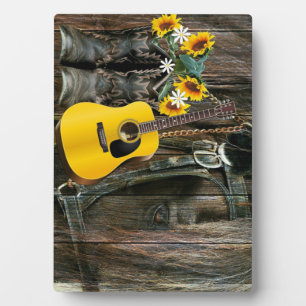 Western Horse Cowboy Stiefel Gitarre Sonnenblumen Fotoplatte