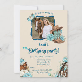 Western Horse Floral Birthday Invitation – Cream Einladung