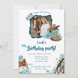 Western Horse Floral Birthday Invitation – White Einladung