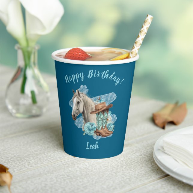 Western Horse Floral Equestrian- Navy Pappbecher (In Situ)