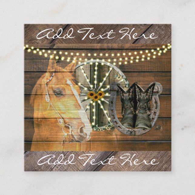 Western Horse Hufeisen Wagon Wheel Cowboy Boots Quadratische Visitenkarte (Vorderseite)
