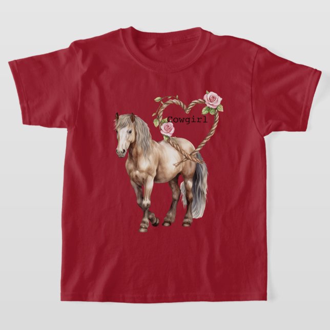 Western Horse Pink Floral Heart Rope T-Shirt (Ablage )