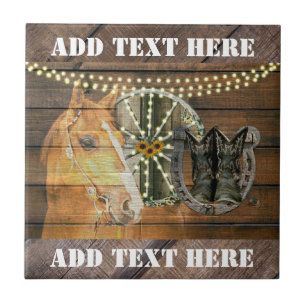 Western Horse Wagon Wheel Cowboy Boots Fliese