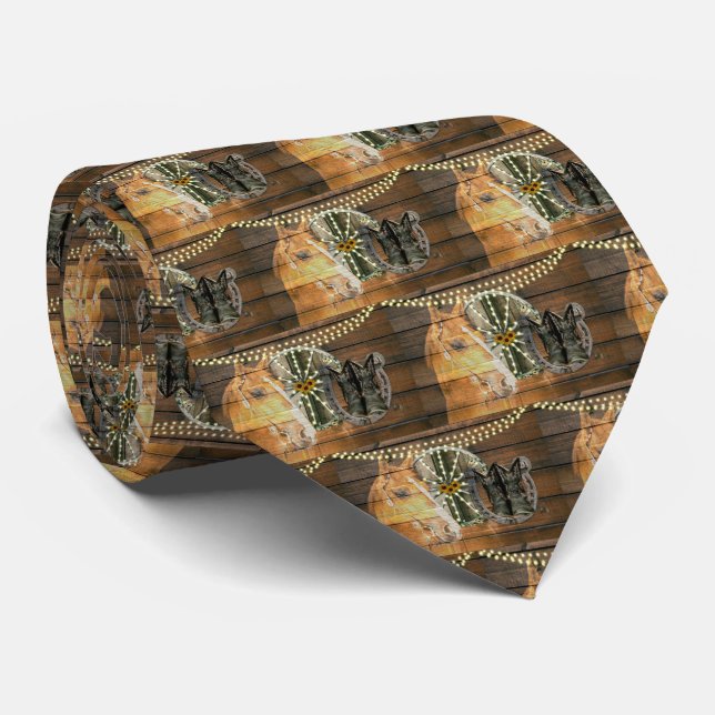 Western Horse Wagon Wheel Cowboy Boots Krawatte (Gerollt)