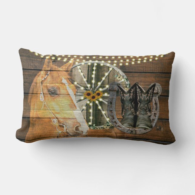Western Horse Wagon Wheel Cowboy Boots Lendenkissen (Vorderseite)