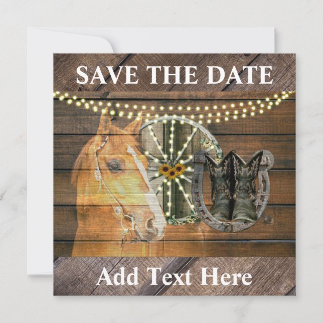 Western Horse Wagon Wheel Cowboy Boots Save The Date (Vorderseite)