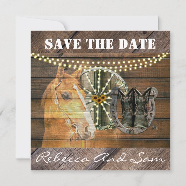 Western Horse Wagon Wheel Cowboy Boots Save The Date (Vorderseite)