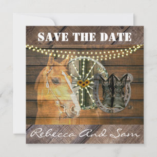 Western Horse Wagon Wheel Cowboy Boots Save The Date
