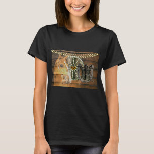 Western Horse Wagon Wheel Cowboy Boots T-Shirt