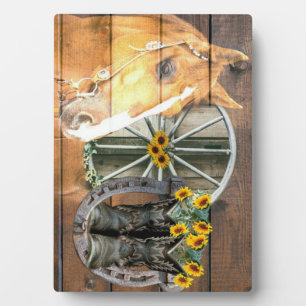 Western Horse Wagon Wheel Horseshoe Cowboy Boots Fotoplatte