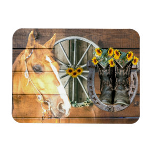 Western Horse Wagon Wheel Horseshoe Cowboy Boots Magnet