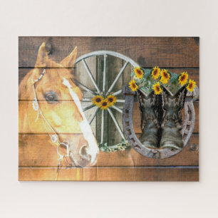 Western Horse Wagon Wheel Horseshoe Cowboy Boots Puzzle