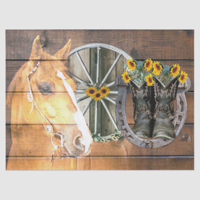 Western Horse Wagon Wheel Horseshoe Cowboy Boots Seidenpapier (Vorderseite)