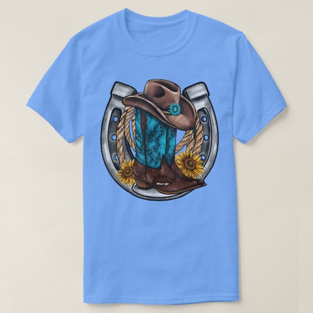 Western Horseshoe Cowboy Boots Hat-Seilblume T-Shirt (Design vorne)
