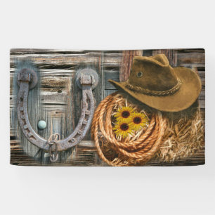 Western Horseshoe Cowboy Hat Lasso Banner