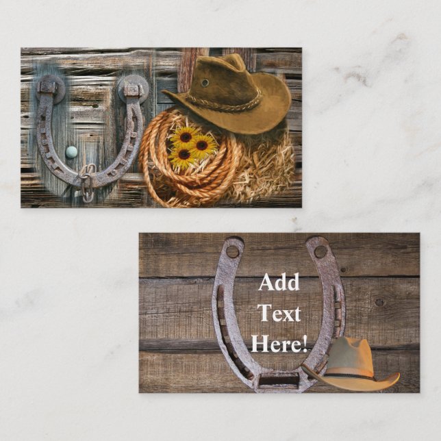 Western Horseshoe Cowboy Hat Lasso Business Card Visitenkarte (Vorne/Hinten)