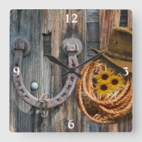 Western Horseshoe Cowboy Hat Lasso Square Wall Clo