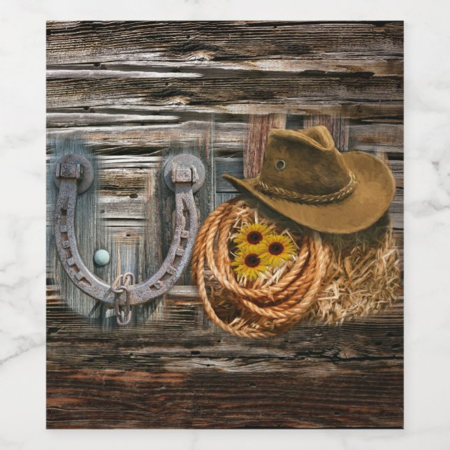 Western Horseshoe Cowboy Hat Lasso Weinetikett (Einzelnes Label)
