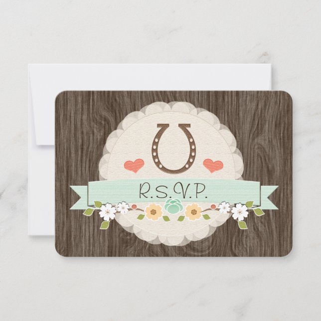 Western Horseshoe Mint Baby Shower RSVP Card Karte (Vorderseite)