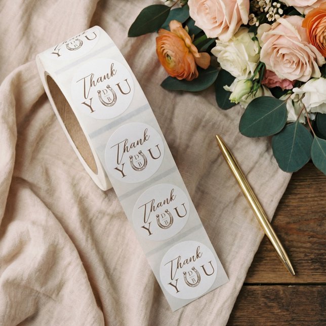 Western Horseshoe Monogram Wedding Thank You  Runder Aufkleber (Western Horseshoe Monogram Wedding Thank You Classic Round Sticker)