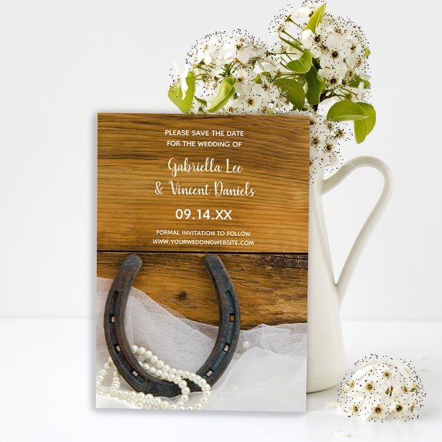 Western "Horseshoe und Perlen" Hochzeit Sichern Si Save The Date (Von Creator hochgeladen)