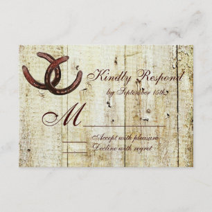Western Horseshoes Barn Wood Wedding RSVP Karten
