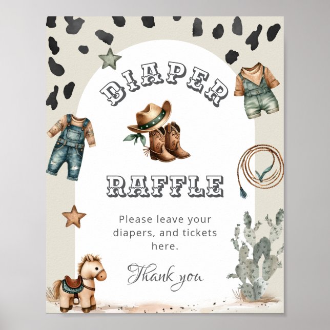 Western Howdy Baby Cowboy Baby Shower Diaper Raffl Poster (Vorne)