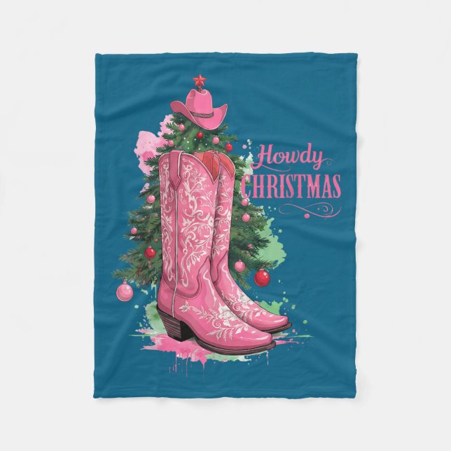 Western , Howdy Christmas And Tree, Nk Cowboy Boot Fleecedecke (Vorderseite)