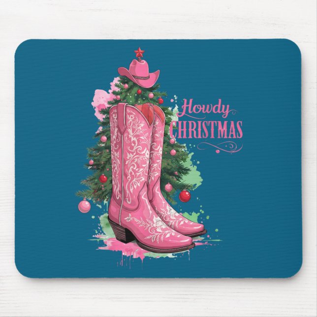Western , Howdy Christmas And Tree, Nk Cowboy Boot Mousepad (Vorne)