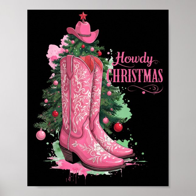 Western , Howdy Christmas And Tree, Nk Cowboy Boot Poster (Vorne)