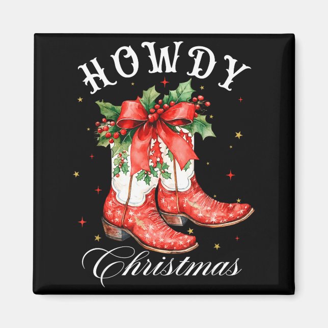 Western Howdy Christmas Cowgirl Boot Coquette Bow  Magnet (Vorne)