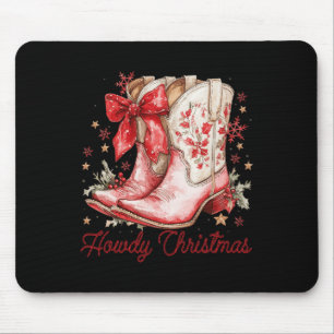 Western Howdy Christmas Cowgirl Boot Coquette Bow Mousepad