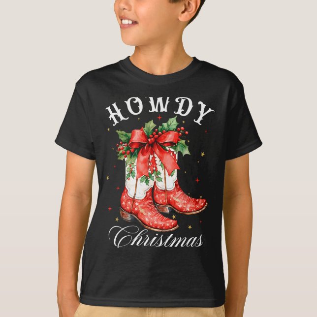 Western Howdy Christmas Cowgirl Boot Coquette Bow  T-Shirt (Vorderseite)