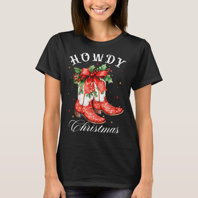 Western Howdy Christmas Cowgirl Boot Coquette Bow  T-Shirt (Vorderseite)