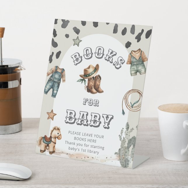 Western Howdy Cowboy Baby Shower Books for Baby Sockelschild (In SItu)