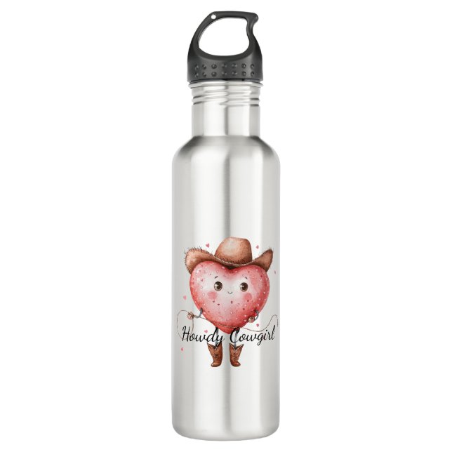 Western Howdy Cowgirl Heart  Edelstahlflasche (Vorderseite)