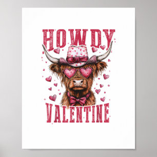 Western Howdy Highland Cow Valentinstag Highland Poster