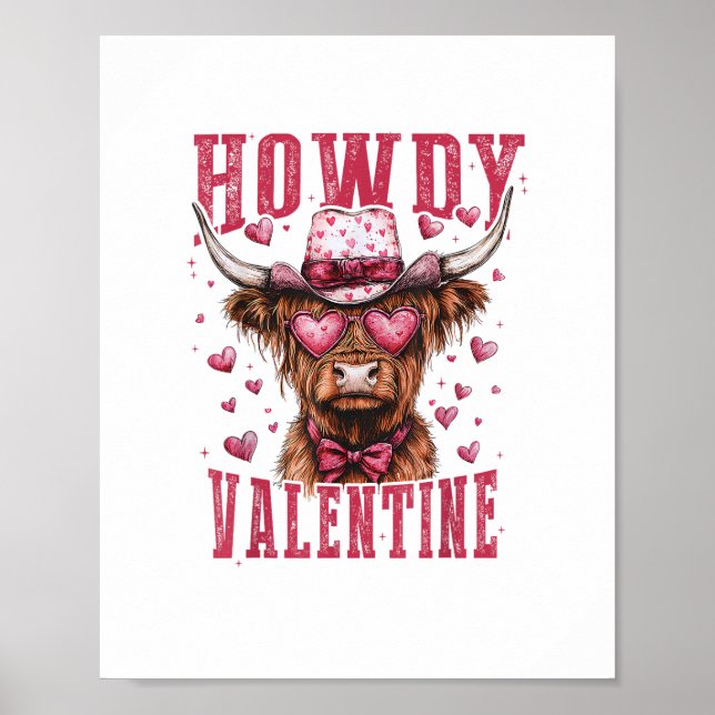 Western Howdy Highland Cow Valentinstag Highland Poster (Vorne)