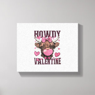 Western Howdy Valentine Funny Highland Cow Valenti Leinwanddruck