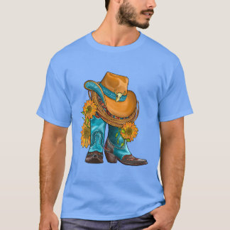 Western-Hut und Cowboystiefel mit Sonnenblumen T-Shirt