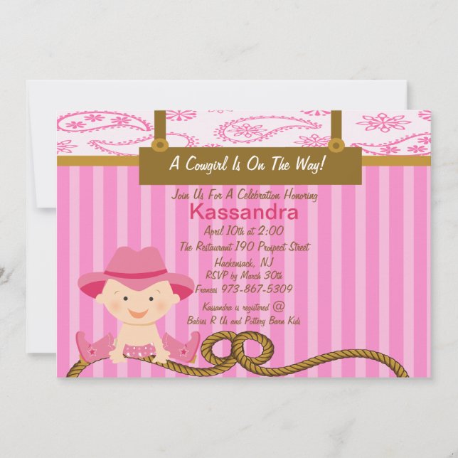 Western-kleine Cowgirl-Baby-Duschen-Einladung Einladung (Vorderseite)