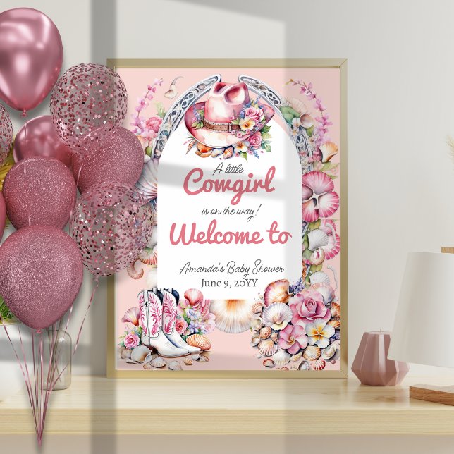 Western Kleine Cowgirl Pink Coastal Babydusche Poster (Von Creator hochgeladen)